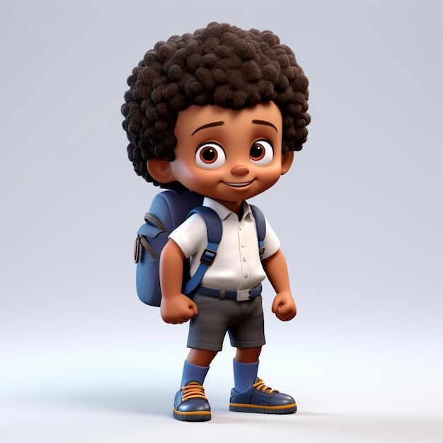 Animation 3D de retour à l'école un garçon noir avec un sac à dos sur le dos