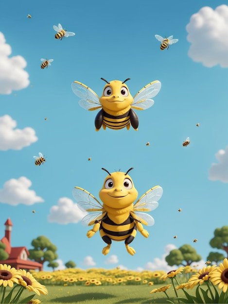 Photo l'animation de l'abeille dans le ciel