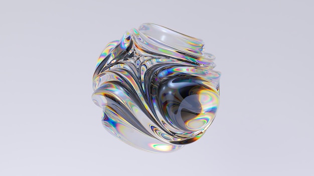 D animation d'art abstrait avec une sphère ou une boule de verre surréaliste en train de se déformer