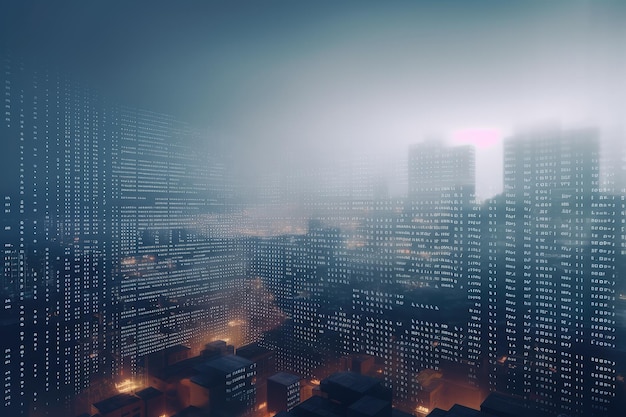 Animation de codes binaires en boucle glitched sur le brouillard couvert