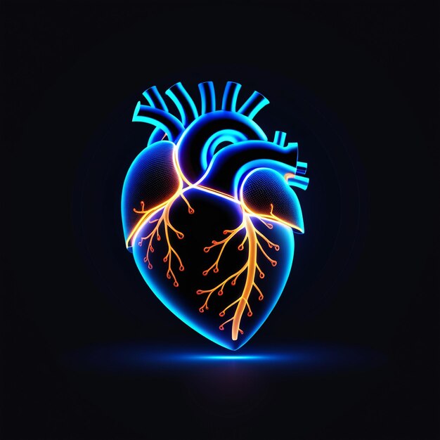 Photo animation de cœur humain de style neon 3d sur un fond noir sombre
