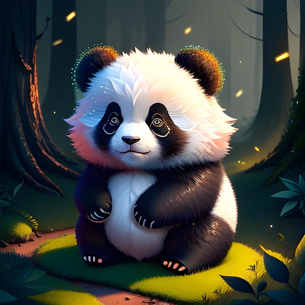 Animation de panda mignon sur fond magique