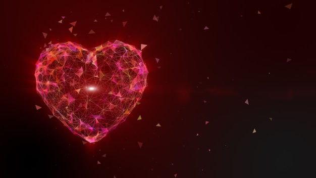 Animation de point et de ligne de forme de coeur jaune rose coloré, effet de faisceau de rayons lumineux. Animation de vacances de la Saint-Valentin - haute technologie. Rendu 3D.