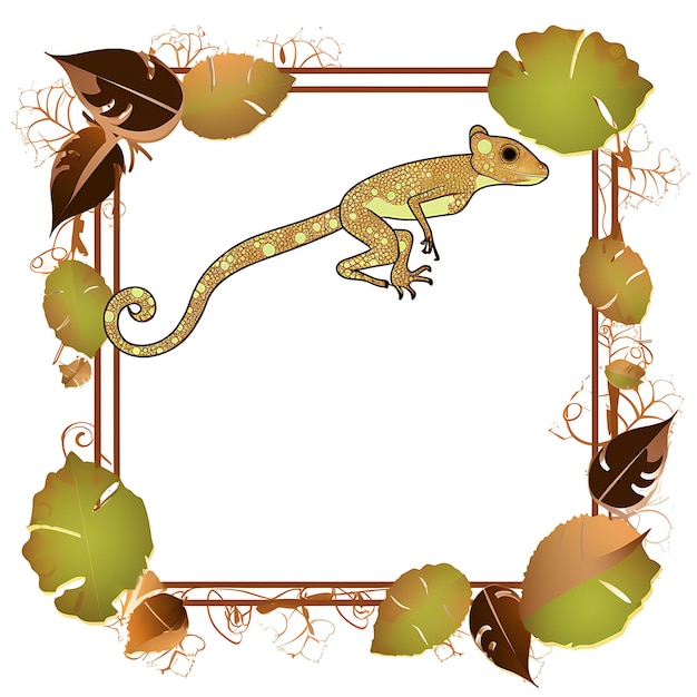 Animaux Cadre de Gecko à queue de feuille Gecko en forme de feuille minuscule Prenant sur le design créatif mignon 2D