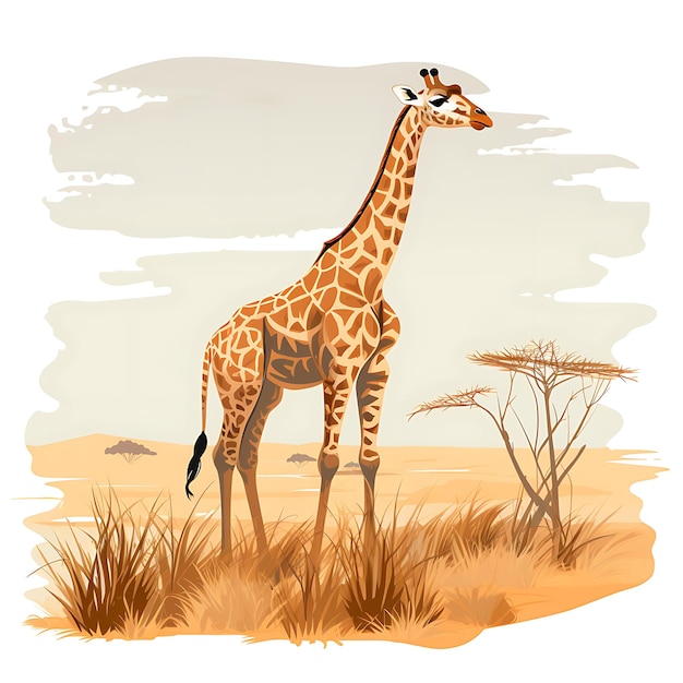 Animaux Cadre de veau de girafe une haute prairie itinérante veau de girafe 2D design créatif mignon