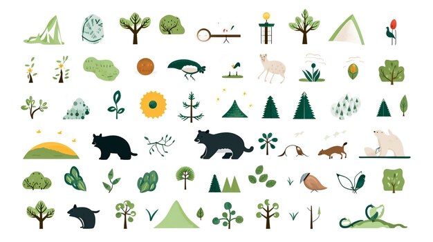 Animaux de la forêt sauvages dans un style dessiné à la main mignon et à la mode isolé sur le fond Illustrations vectorielles El