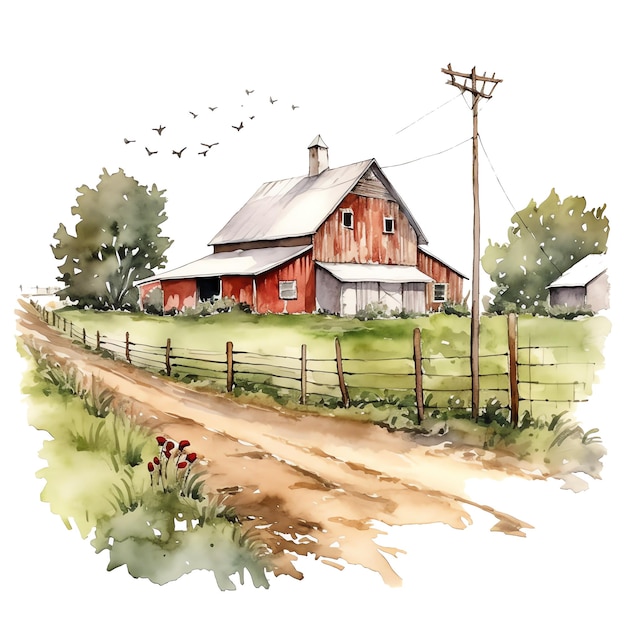 Animaux d'illustration aquarelle de ferme mignonne et clipart de ferme