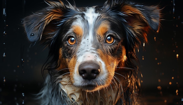 Animaux mignons, chien de race pure, assis à l'intérieur, regardant la caméra générée par l'intelligence artificielle