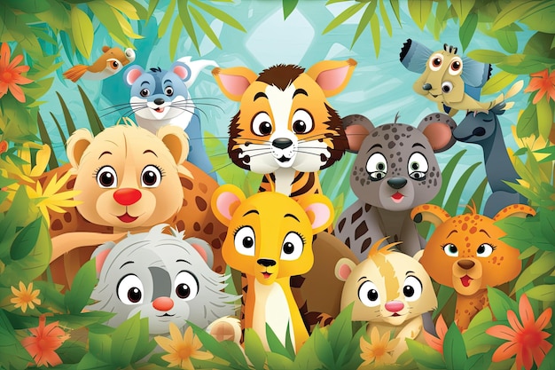 Animaux mignons dans la jungle