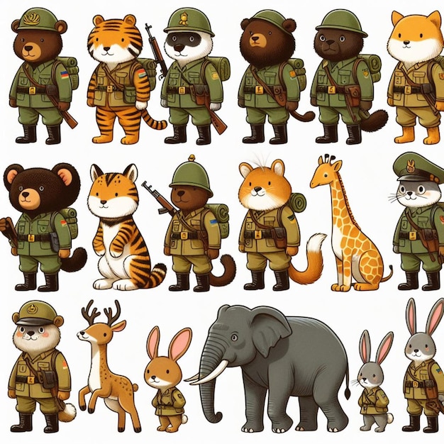 Photo des animaux, des soldats.