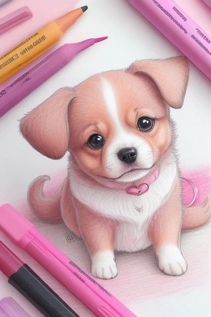 anime de chien mignon dessiné au crayon et coloré