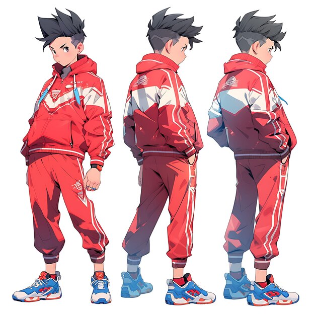 Photo anime concept sporty tall boy avec un maillot de sport et des baskets vibrant et con turnaround art fashion