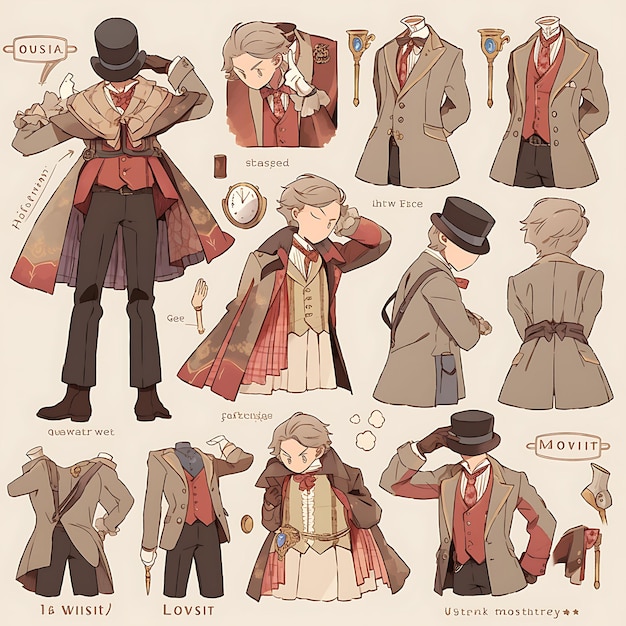 Anime Conception de personnages masculin Steampunk Vêtement Steampunk Mariage Haute taille Rustique C Art conceptuel