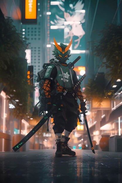 Anime Cyberpunk Samurai guerrier solarpunk IA générative