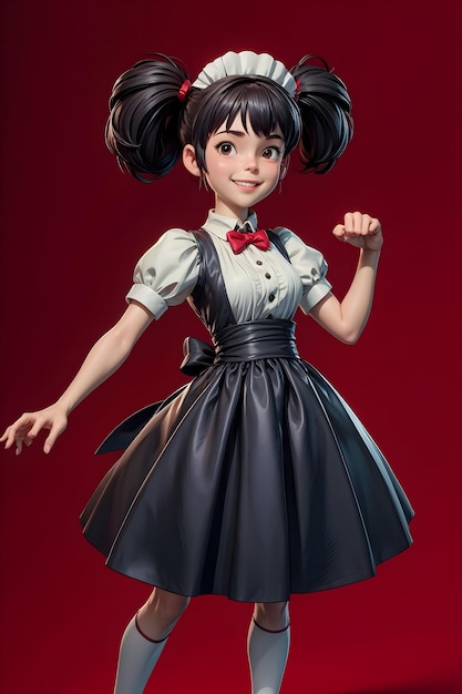 Anime dessin animé kawaii belle fille dans une robe de femme de chambre personnage fond d'écran illustration fond