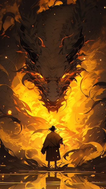 un anime et un dragon en jaune