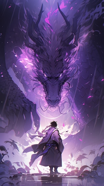 un anime et un dragon en violet