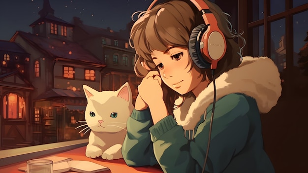 anime fille écoutant de la musique