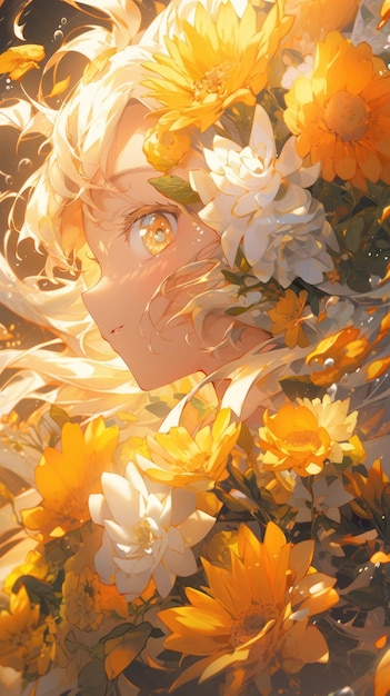 un anime et une fleur en jaune