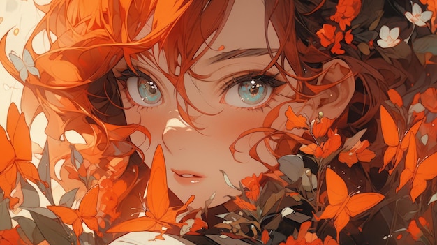 un anime et une fleur en orange