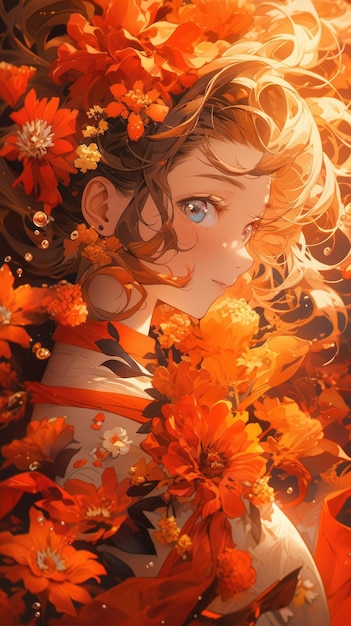 un anime et une fleur en orange