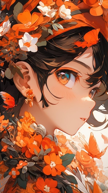 un anime et une fleur en orange