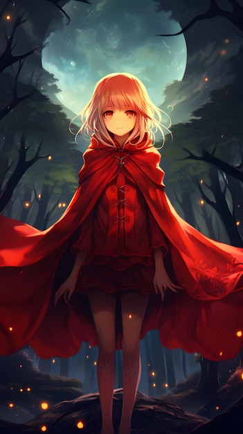 Anime Girl en Cape Rouge debout dans le