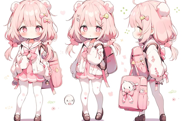 Anime Girl Character Design Feuille de retournement Mignon Kawaii Fashion Style Anime Character Model