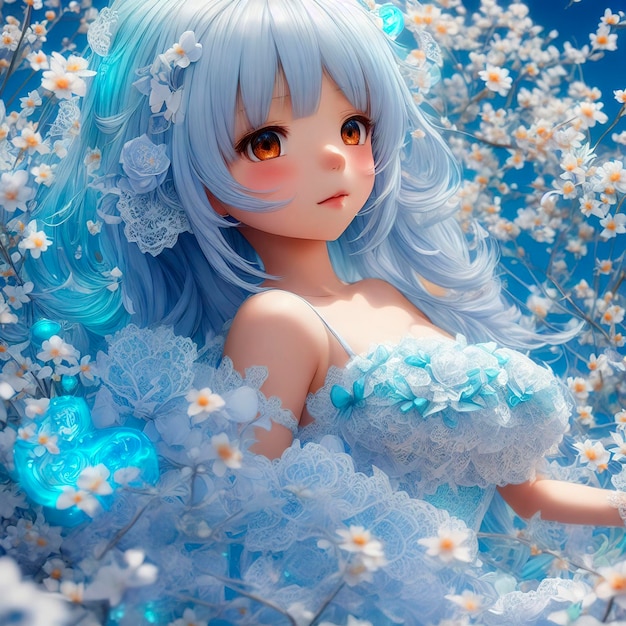 Anime girl dans un champ de fleurs