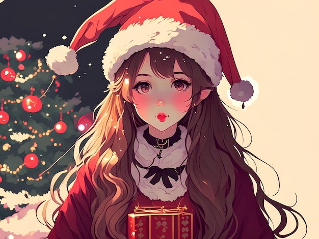 anime girl dans l'illustration de style de Noël