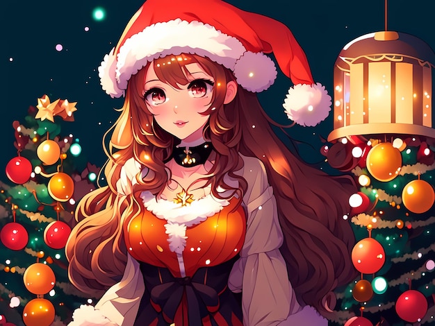 anime girl dans l'illustration de style de Noël