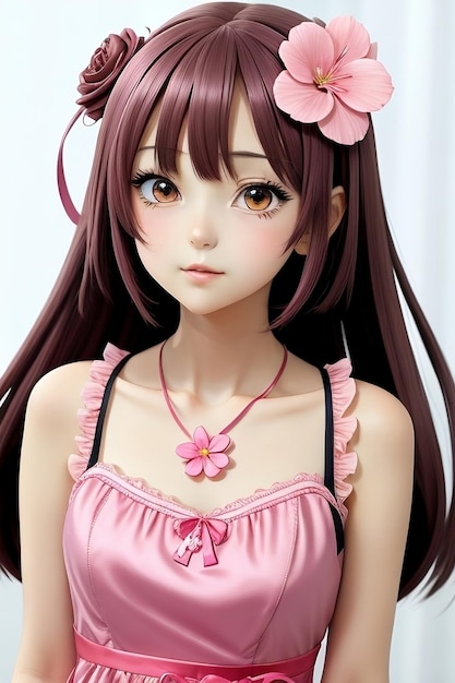 Anime girl dans une robe rose vous regarde