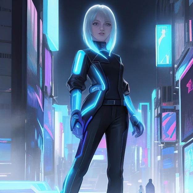 Anime girl dans la ville cyberpunk