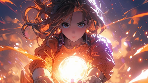 Anime Girl dynamique avec des super pouvoirs rendus dans un art numérique japonais Kawaii irrésistible