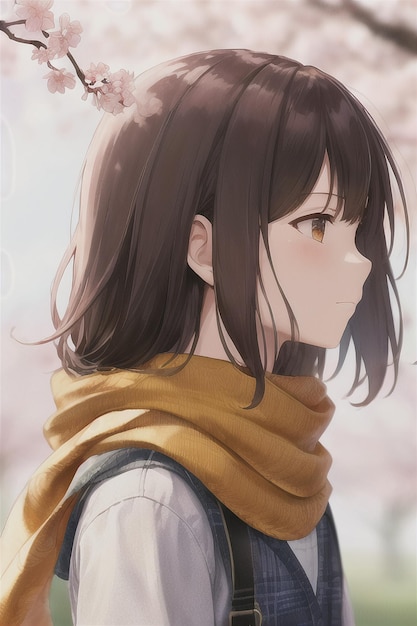 Anime girl avec une écharpe jaune