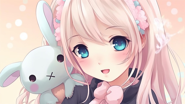 Anime girl avec un lapin et un sourire