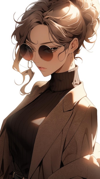 une anime girl en marron avec des lunettes de soleil