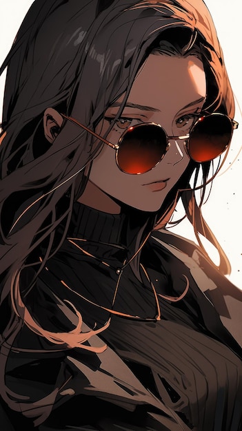 une anime girl en marron avec des lunettes de soleil