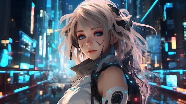 Anime Girl Neon Chronicles Cyberpunk Girls in the City