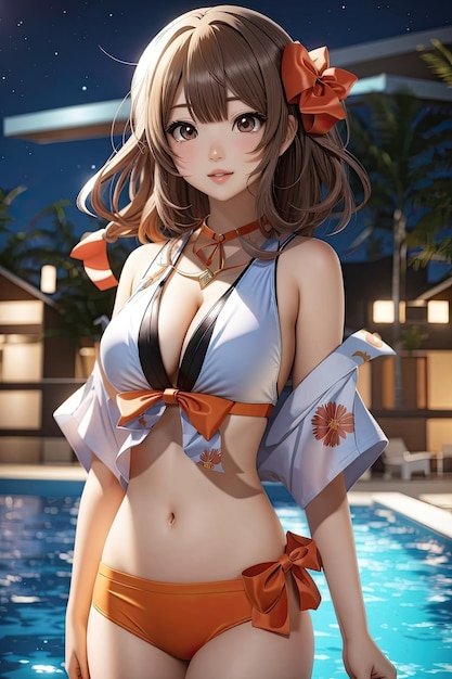 Anime girl personnage fantaisie bikini blanc