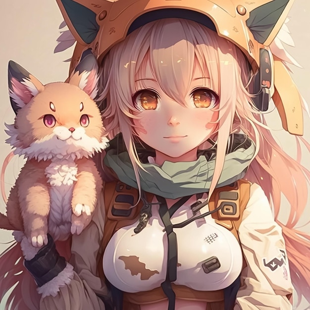 Anime girl avec un renard sur son épaule