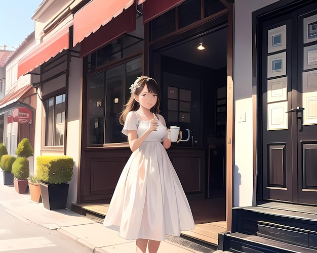 anime girl en robe blanche générée par Ai