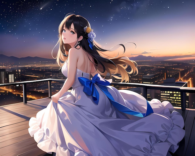 anime girl sous le ciel nocturne généré par Ai