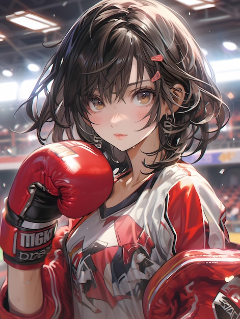 Anime girl en style karaté avec des gants rouges