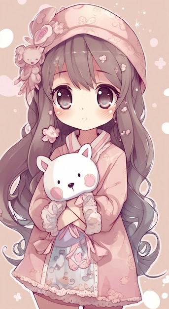 Anime girl tenant un ours en peluche