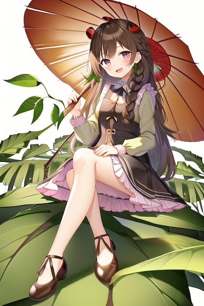 Anime mignon kawaii fille personnage image fond d'écran illustration fond lever du soleil coucher de soleil jeune femme