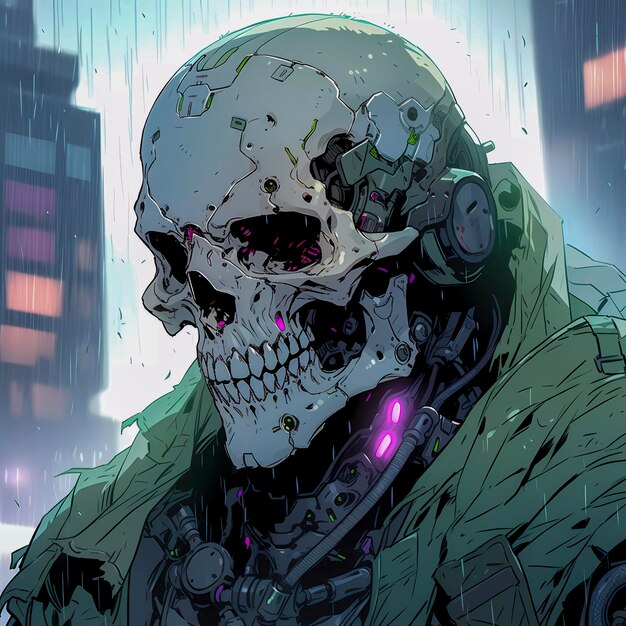 L'anime rencontre le macabre un personnage orné d'un crâne IA générative