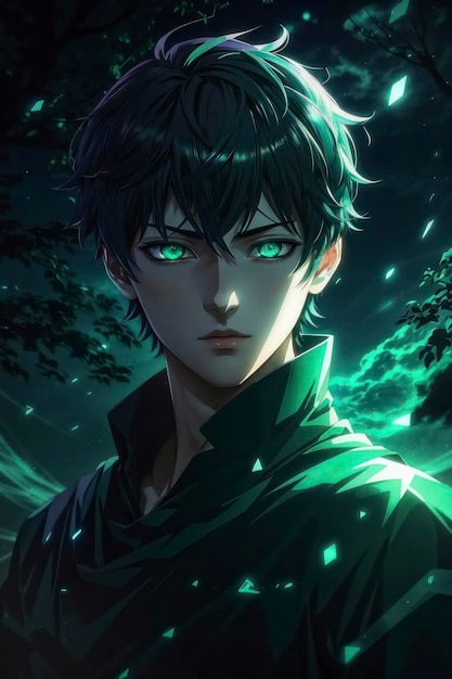 Photo anime sigma boy avec les yeux verts