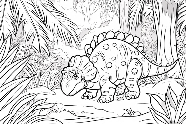Photo ankylosaurus dinosaur noir et blanc doodles linéaires art de ligne page de coloriage pour les enfants livre de coloriage