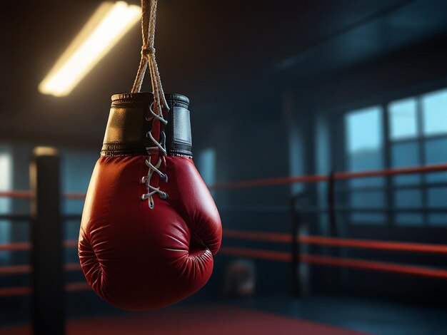 Photo un anneau de boxe rouge avec une image en noir et blanc d'un ring de boxe